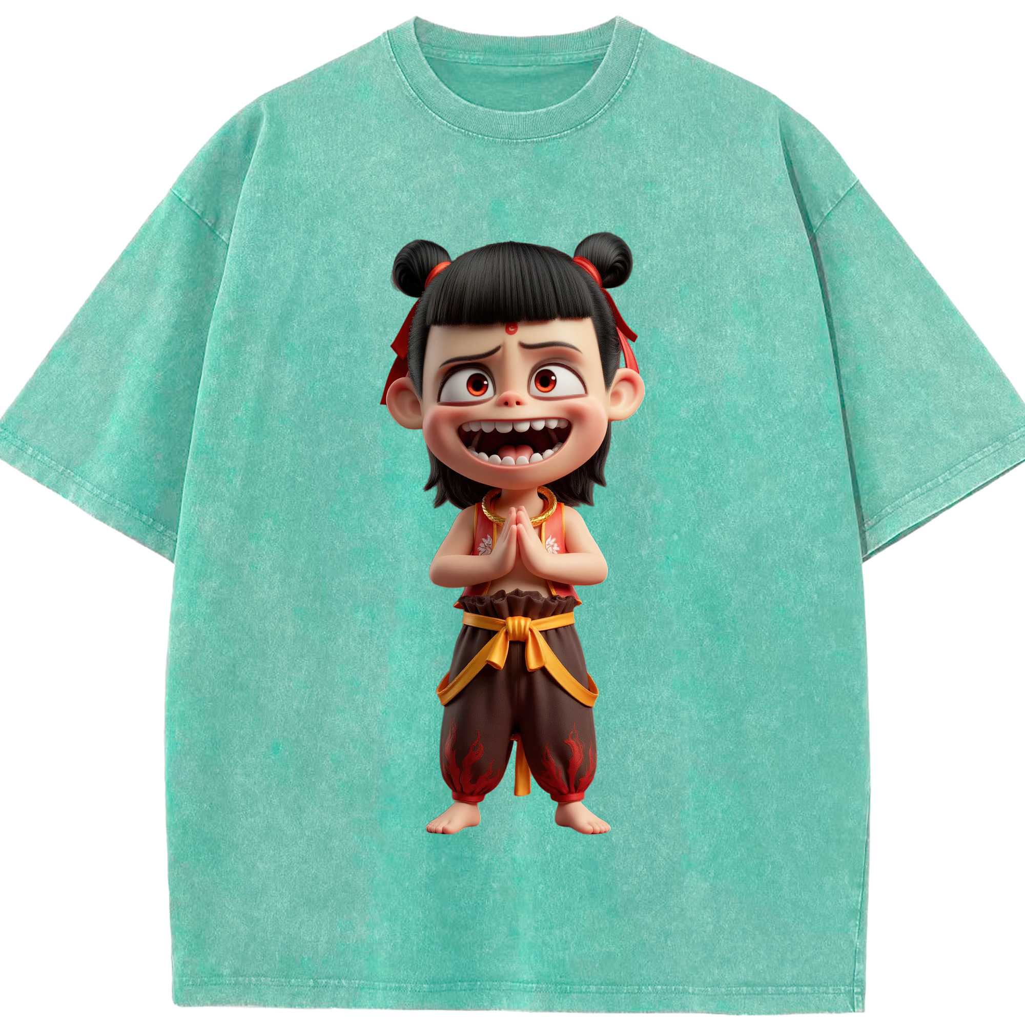 （画像用） Ne Zha 2 ナタ 魔童の大暴れ 綿100% ヴィンテージ風 半袖Tシャツ（フロントプリント）